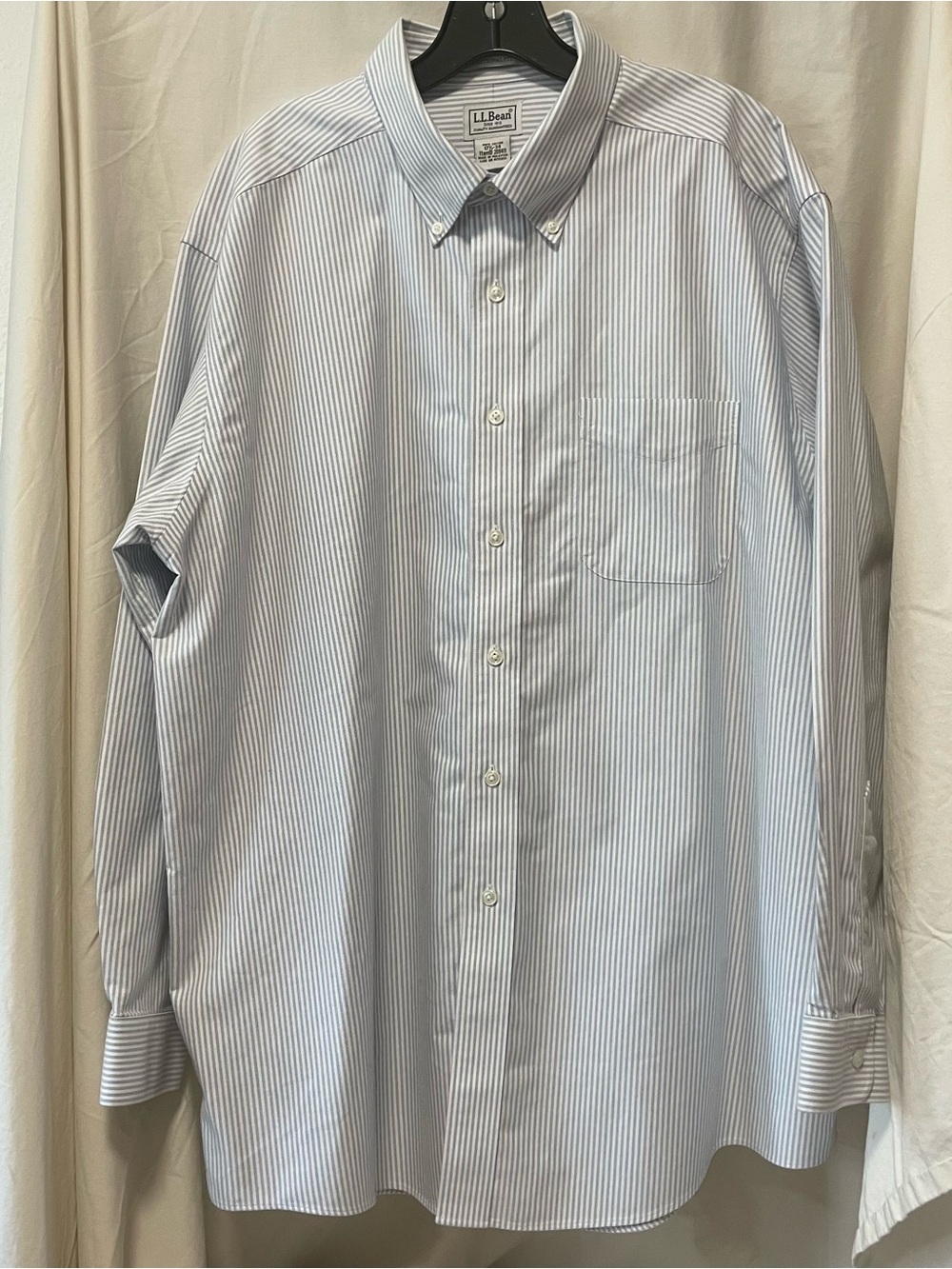 L.L. Bean Men’s Light Blue and White Pinstripe Button-Down Shirt